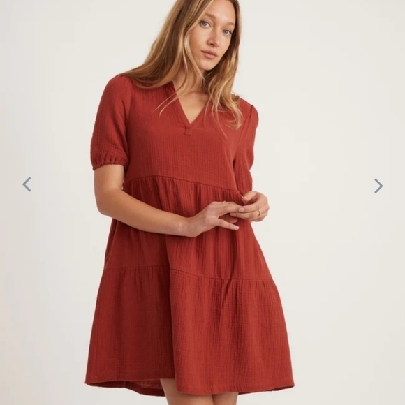 MARINE layer Jamie Short Sleeve Mini Dress in poinsettia Red - Picture 2 of 6